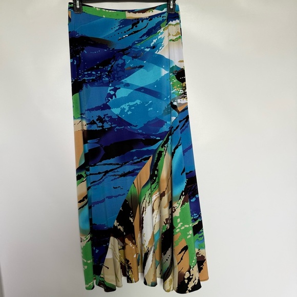 Julian Chang Boho Bold Print Blue Water Color Statement Skirt small made USA - Picture 4 of 15